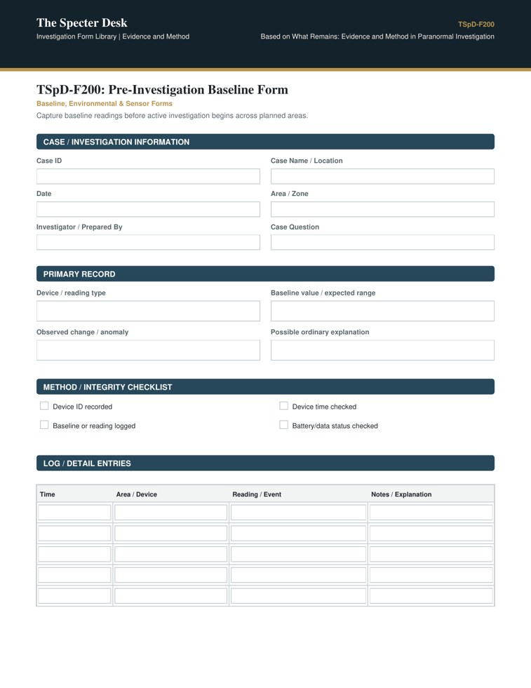 Preview of TSpD-F200 Pre-Investigation Baseline Form